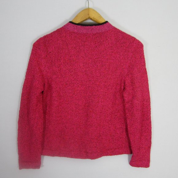 South Cotton Womens Small Pink Black Hand Loomed Long Sleeve Cardigan Bolivia - Picture 2 of 9